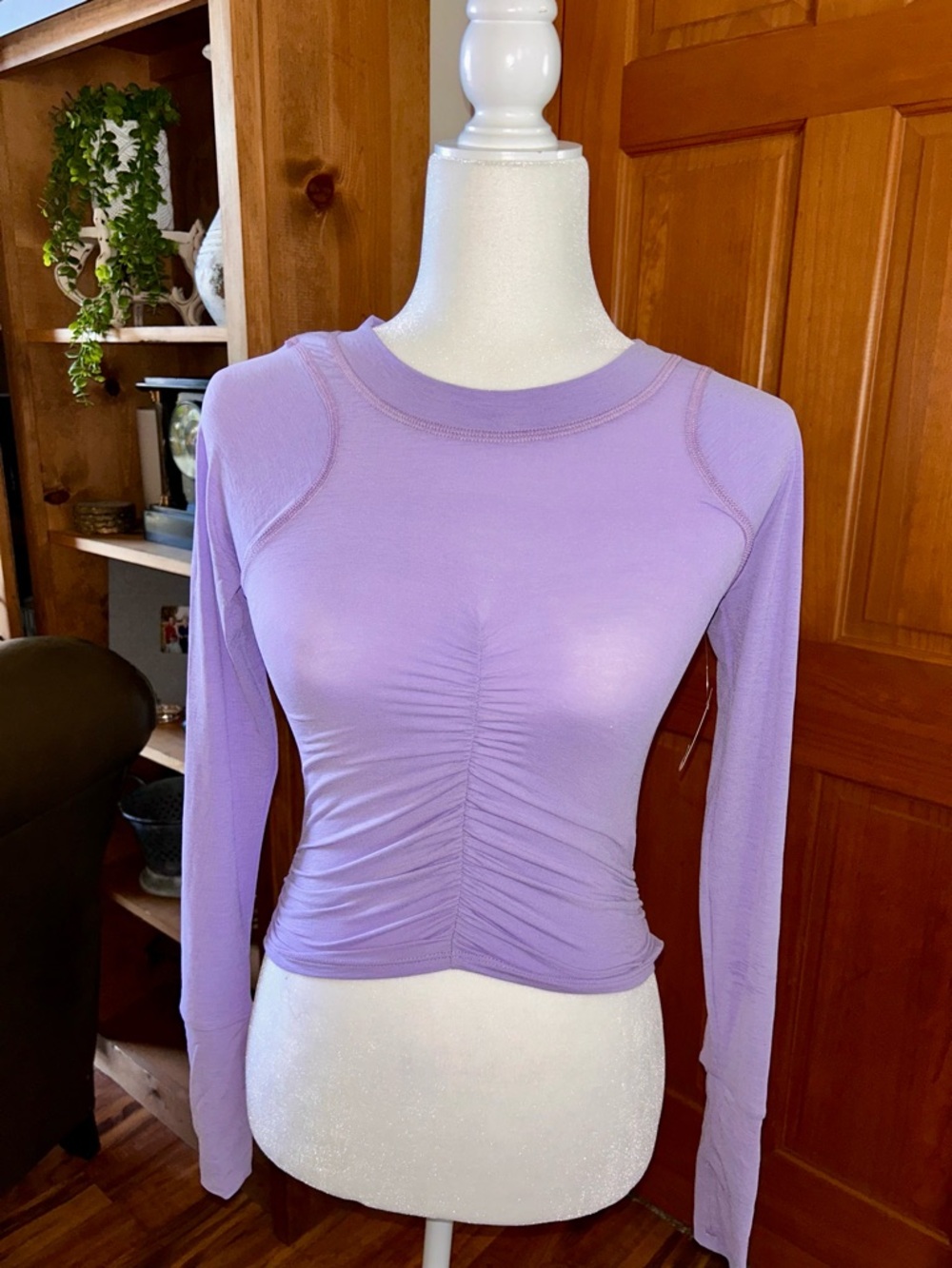 Free People Lavender Ruched Long Sleeve Tee